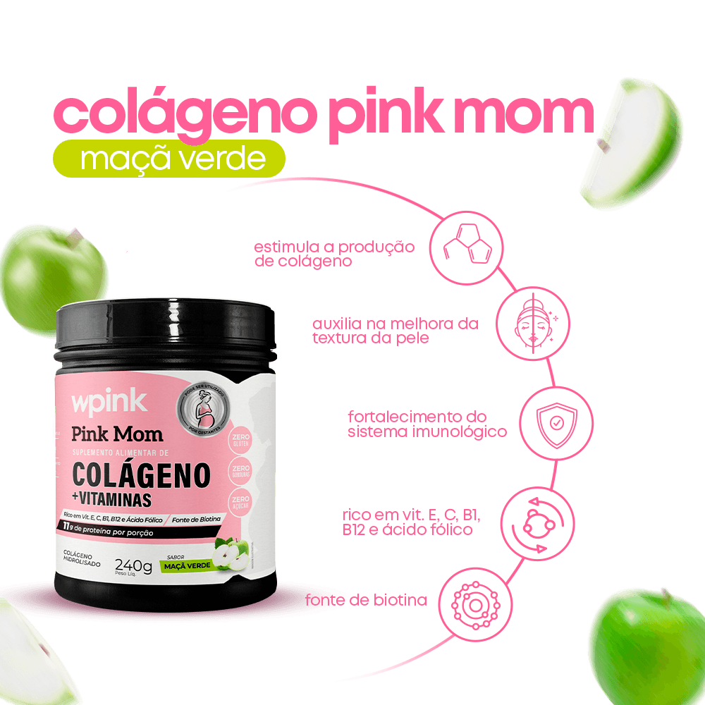colágeno pink mom maçã verde - 240g - wp - foto 2