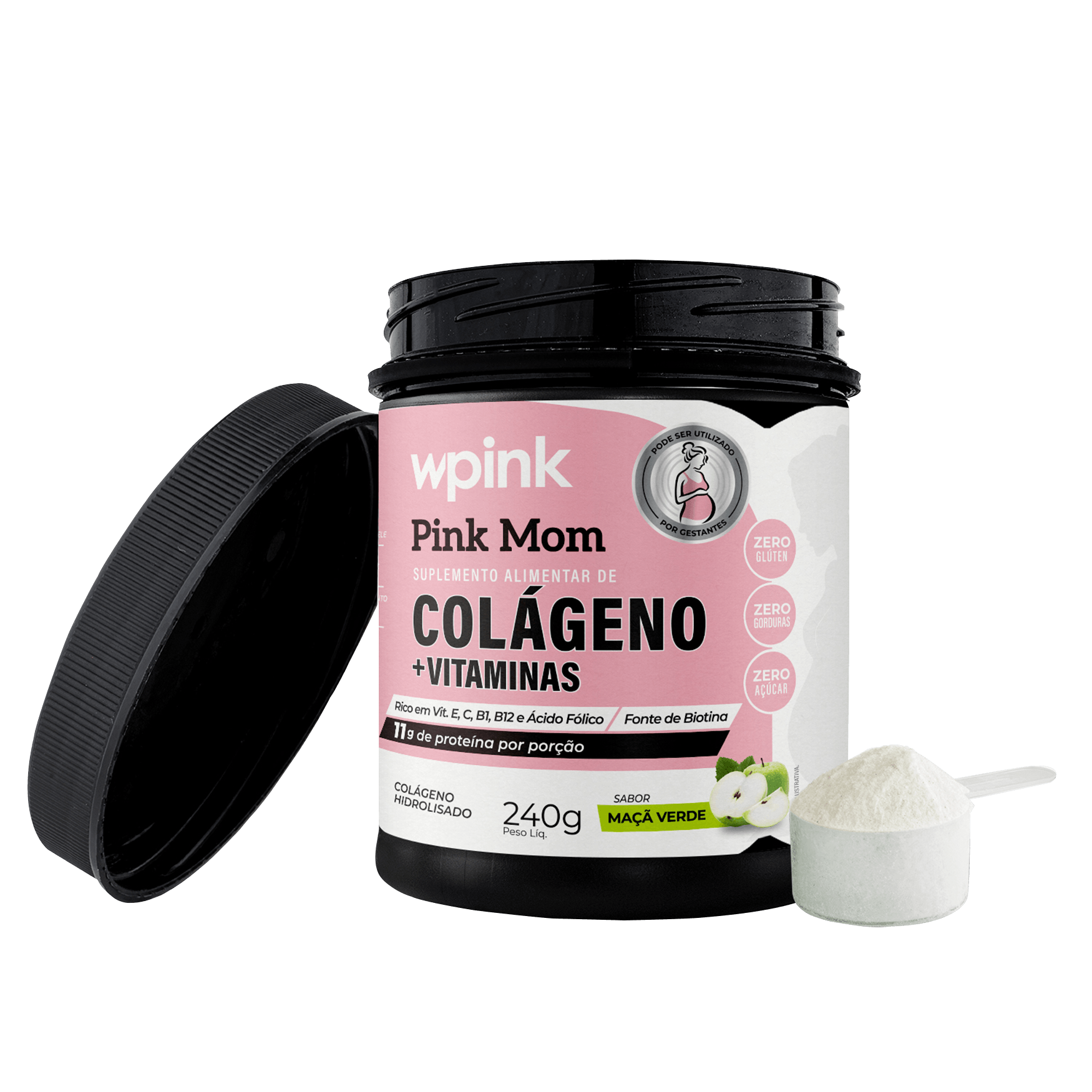 colágeno pink mom maçã verde - 240g - wp - foto 4